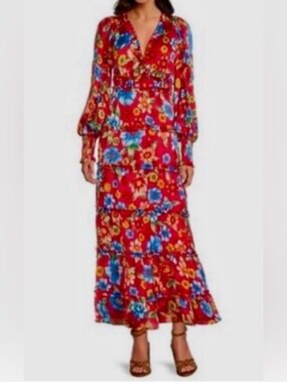 Chelsea & Violet Red Floral Wrap Maxi Dress